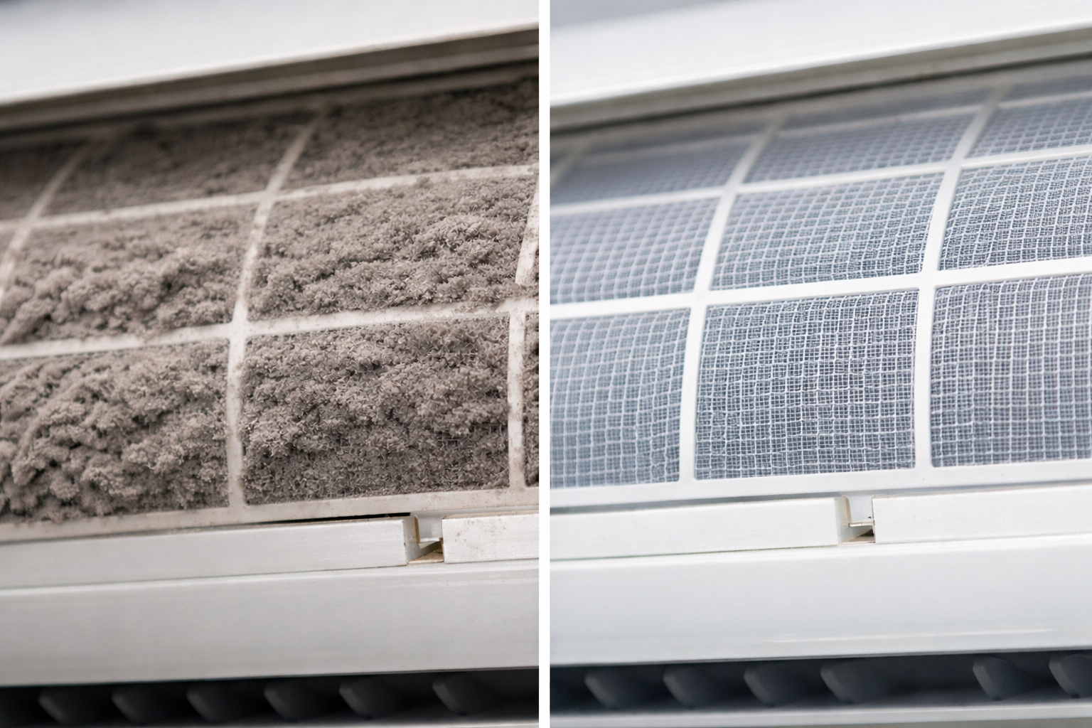 エアコンフィルターのビフォーアフター写真